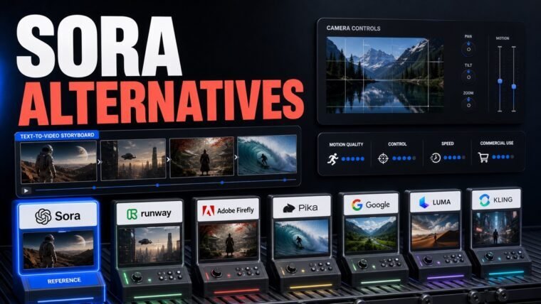 Thumbnail showing Sora reference card, text-to-video storyboard, camera controls, Runway for Sora alternatives