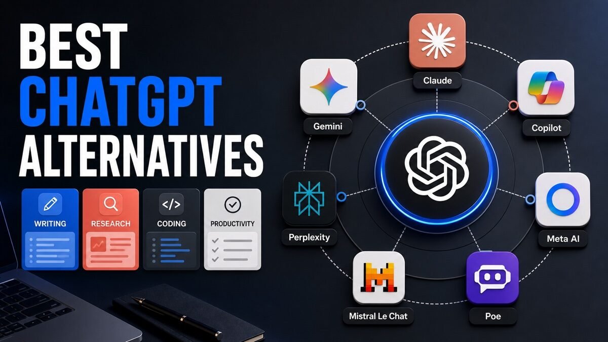 Thumbnail showing ChatGPT mark, Claude, Gemini, Copilot for ChatGPT alternatives