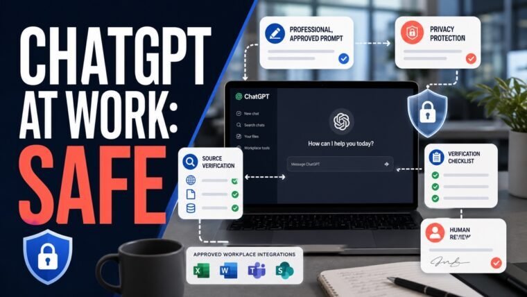 Thumbnail showing professional, approved prompt, privacy shield, verification checklist for how to use ChatGPT
