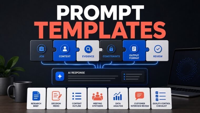 Thumbnail showing modular prompt framework, job, context, evidence for prompt templates