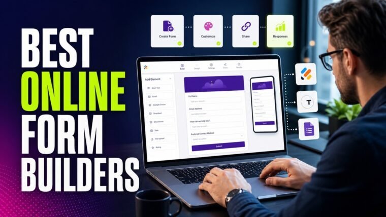 Thumbnail for best online form builders showing a modern business professional completing the real workflow behind best online form builders on a premium laptop, supported by realistic software ui, process cards,