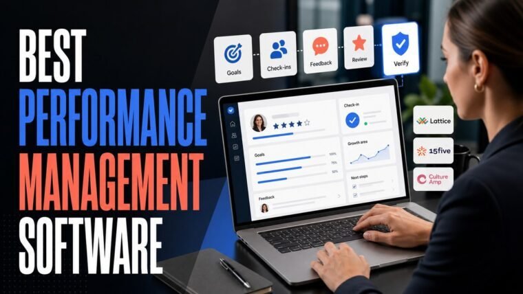Thumbnail for best performance management software showing a modern business professional completing the real workflow behind best performance management software on a premium laptop, supported by realistic software ui,