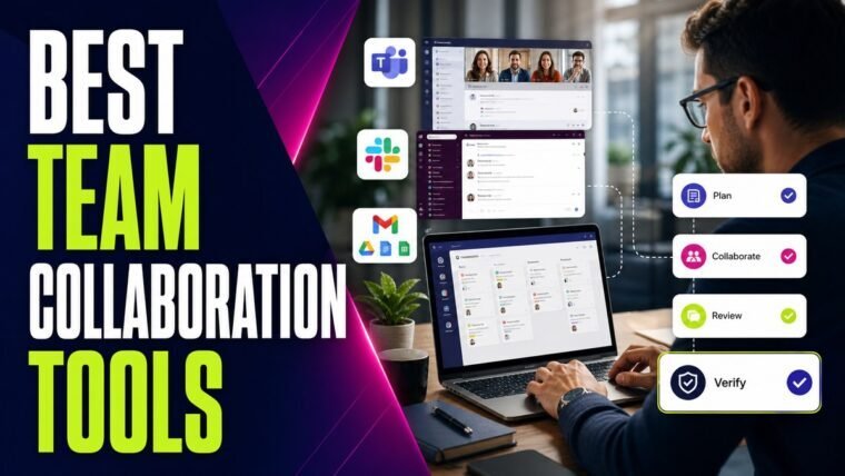 Thumbnail for best team collaboration tools showing a modern business professional completing the real workflow behind best team collaboration tools on a premium laptop, supported by realistic software ui, process
