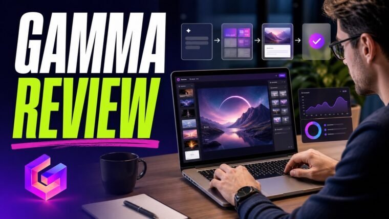 Thumbnail for Gamma review showing a modern business professional completing the real workflow behind gamma review on a premium laptop, supported by realistic software ui, process cards, analytics, and a clear